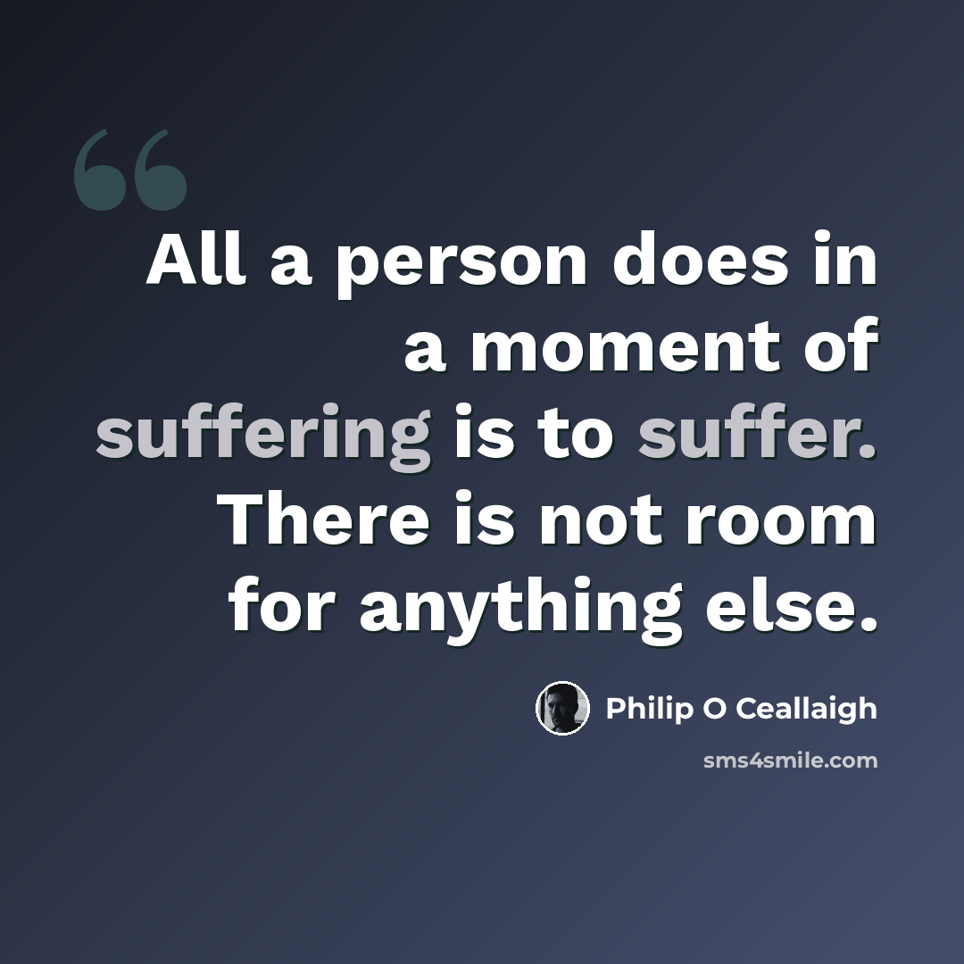“All a person does in a moment of suffering is to suffer. There is not room for anything else.” quote by Philip O Ceallaigh