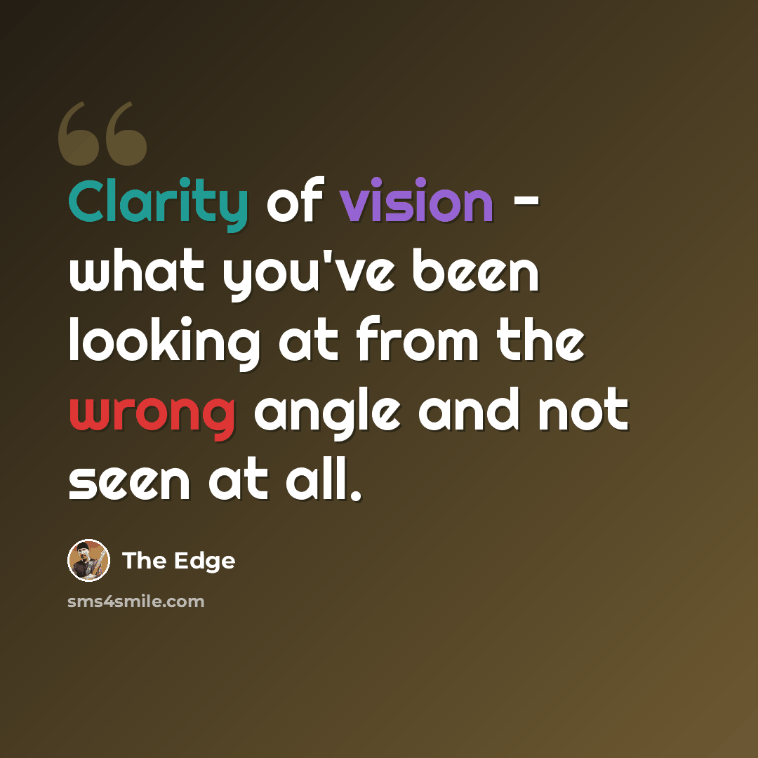 “Clarity of vision - what you've been looking at from the wrong angle and not seen at all.” quote by The Edge