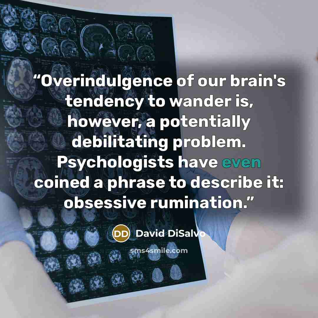 “Overindulgence of our brain's tendency to wander is, however, a potentially debilitating problem. Psychologists have even coined a phrase to describe it: obsessive rumination.” quote by David DiSalvo