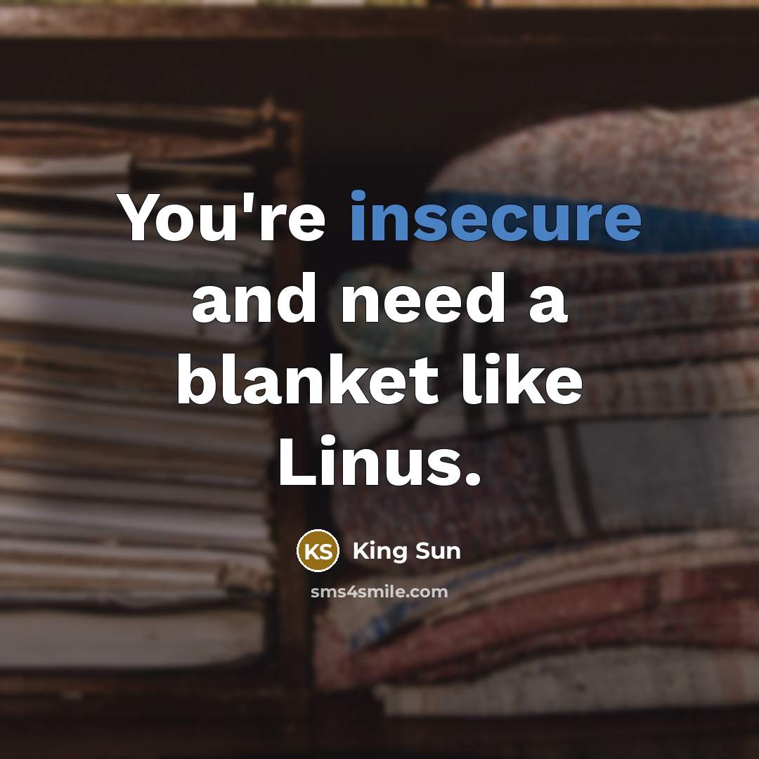 “You're insecure and need a blanket like Linus.” quote by King Sun