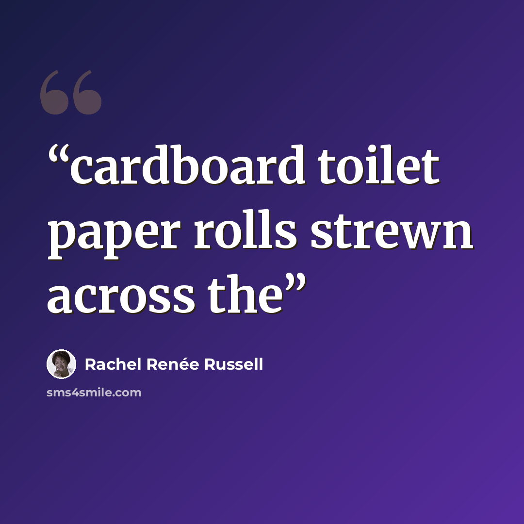 “cardboard toilet paper rolls strewn across the” quote by Rachel Renée Russell