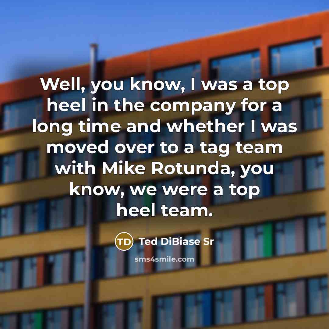 “Well, you know, I was a top heel in the company for a long time and whether I was moved over to a tag team with Mike Rotunda, you know, we were a top heel team.” quote by Ted DiBiase Sr