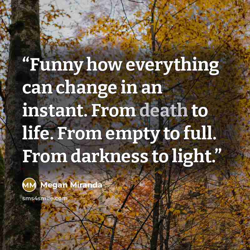 “Funny how everything can change in an instant. From death to life. From empty to full. From darkness to light.” quote by Megan Miranda