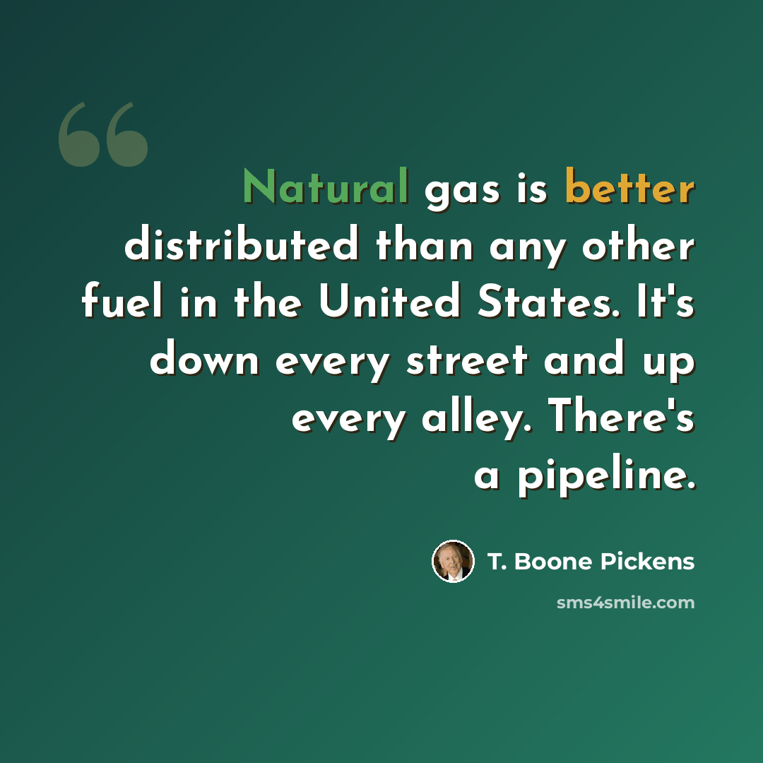“Natural gas is better distributed than any other fuel in the United States. It's down every street and up every alley. There's a pipeline.” quote by T. Boone Pickens