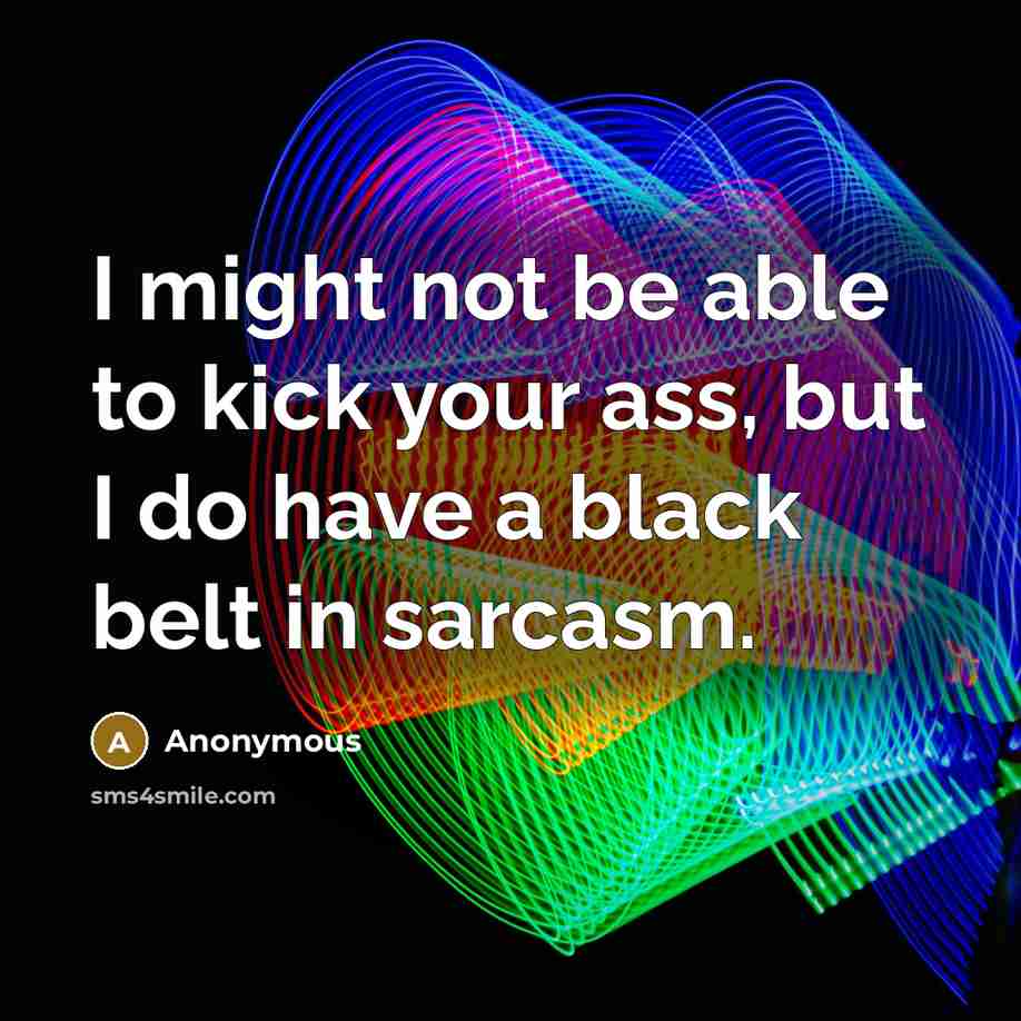 “I might not be able to kick your ass, but I do have a black belt in sarcasm.” quote by Anonymous