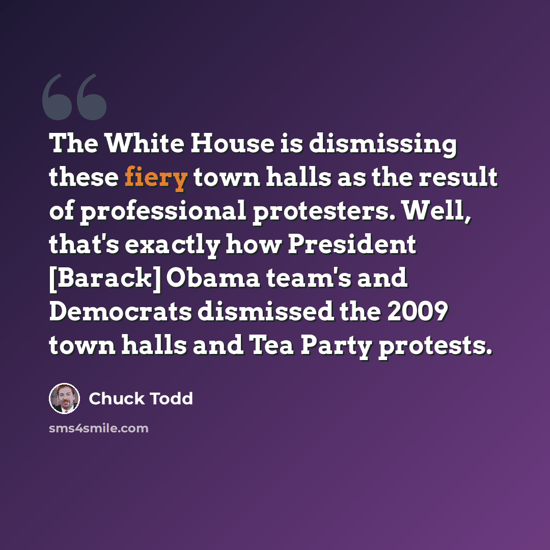 “The White House is dismissing these fiery town halls as the result of professional protesters. Well, that's exactly how President [Barack] Obama team's and Democrats dismissed the 2009 town halls and Tea Party protests.” quote by Chuck Todd