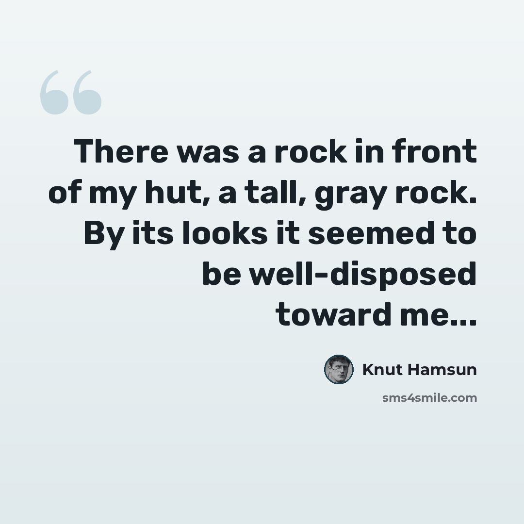 “There was a rock in front of my hut, a tall, gray rock. By its looks it seemed to be well-disposed toward me...” quote by Knut Hamsun