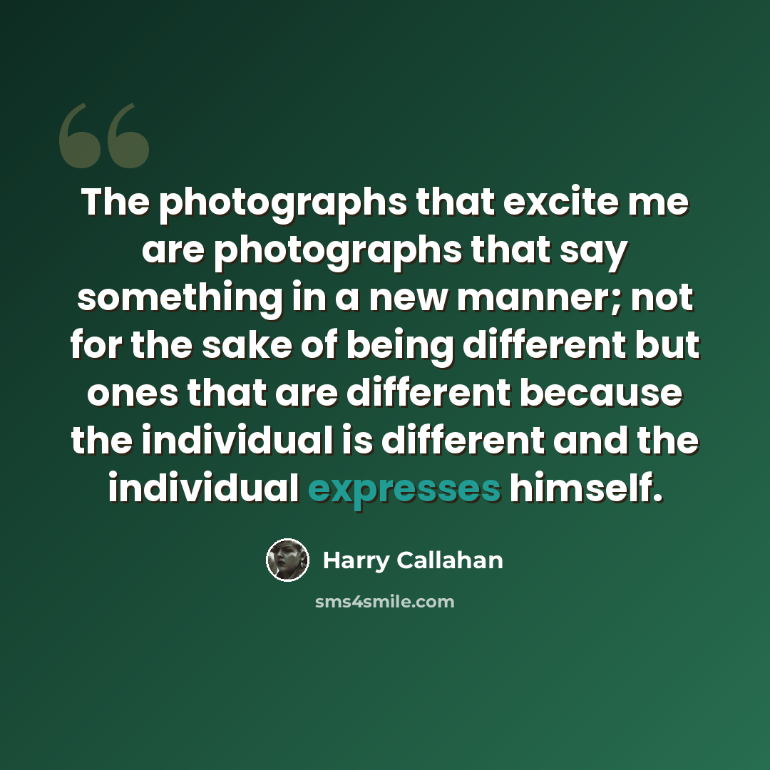 “The photographs that excite me are photographs that say something in a new manner; not for the sake of being different but ones that are different because the individual is different and the individual expresses himself.” quote by Harry Callahan