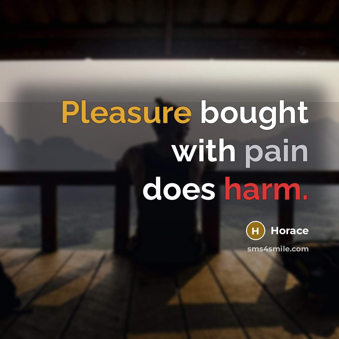 “Pleasure bought with pain does harm.” quote by Horace