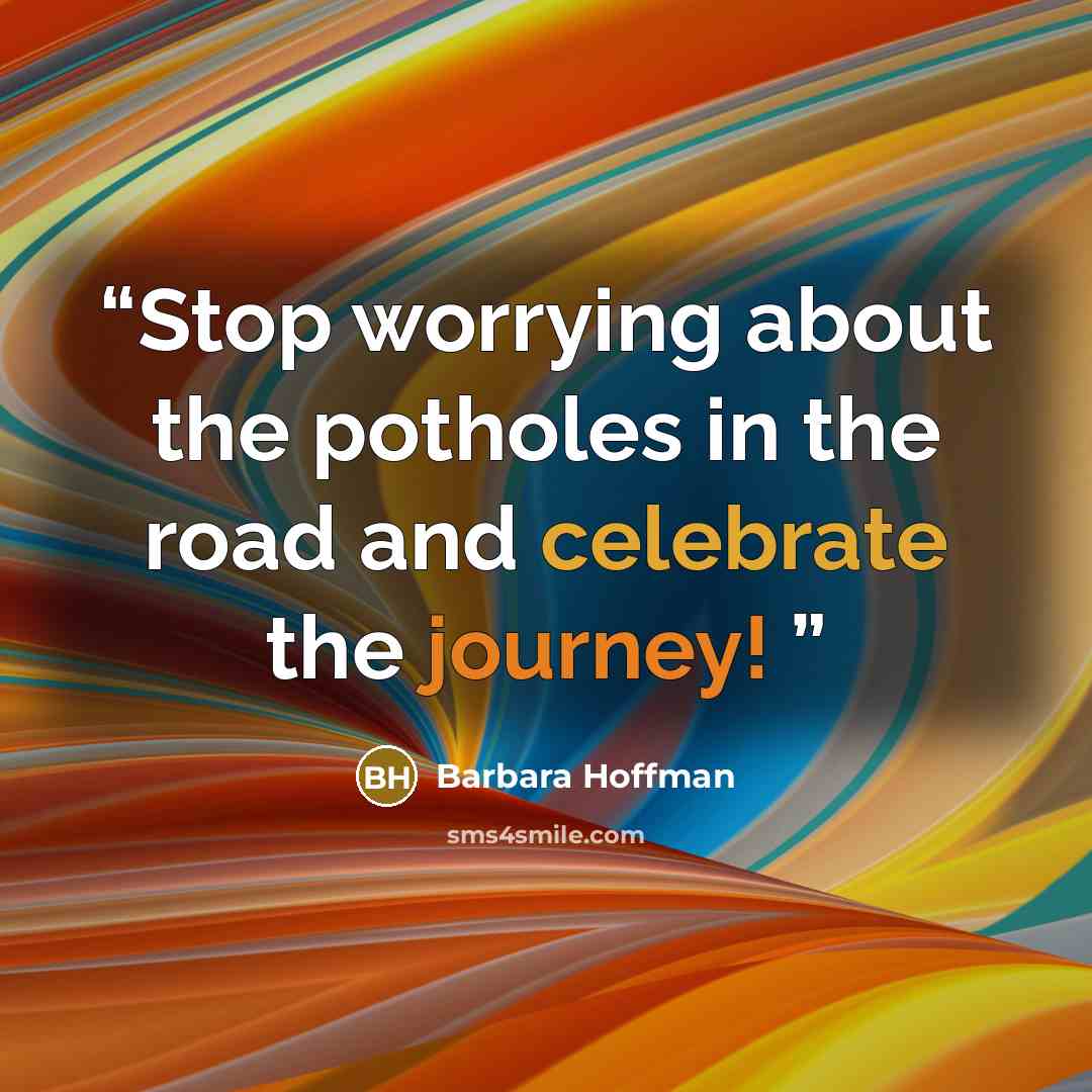 “Stop worrying about the potholes in the road and celebrate the journey!” quote by Barbara Hoffman