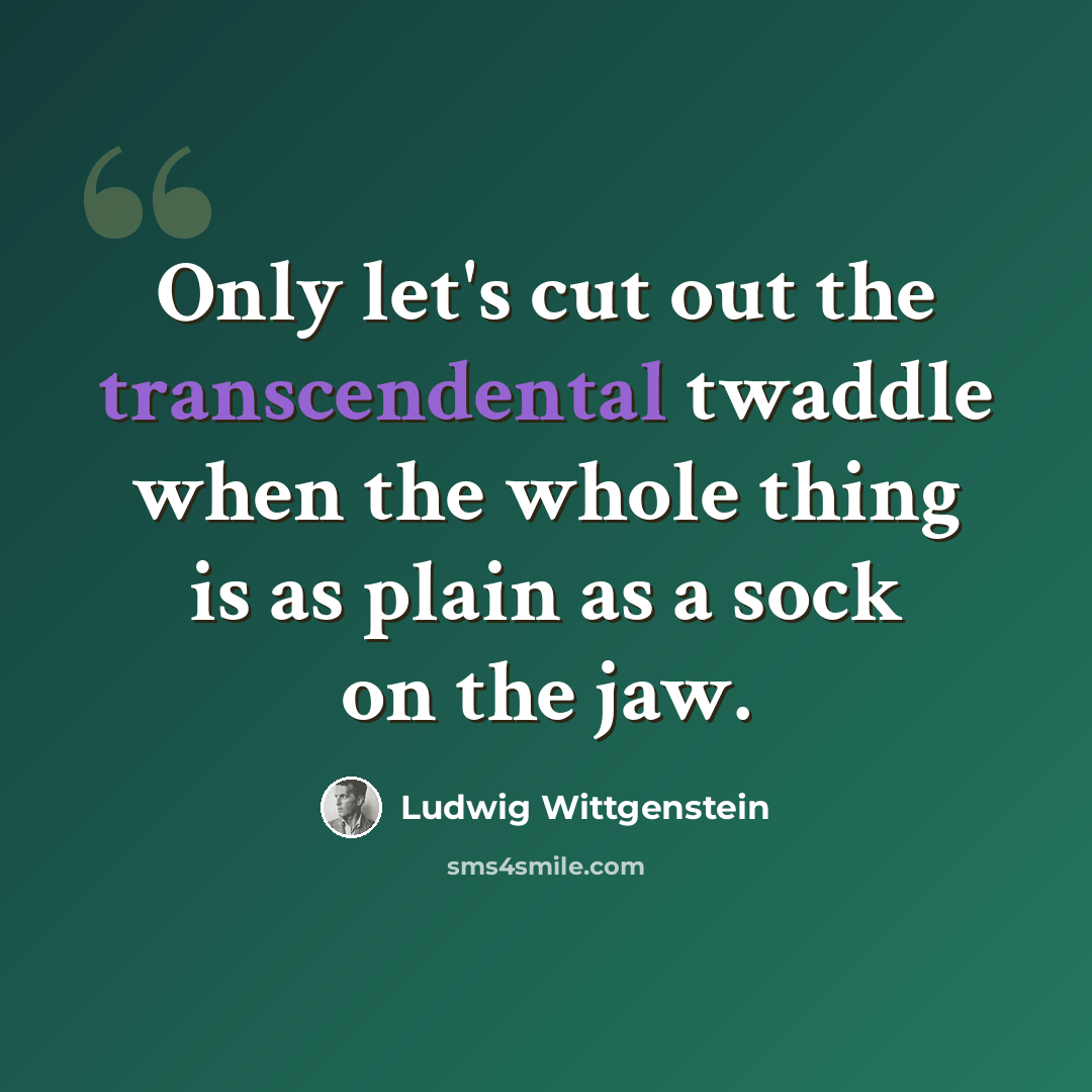 “Only let's cut out the transcendental twaddle when the whole thing is as plain as a sock on the jaw.” quote by Ludwig Wittgenstein