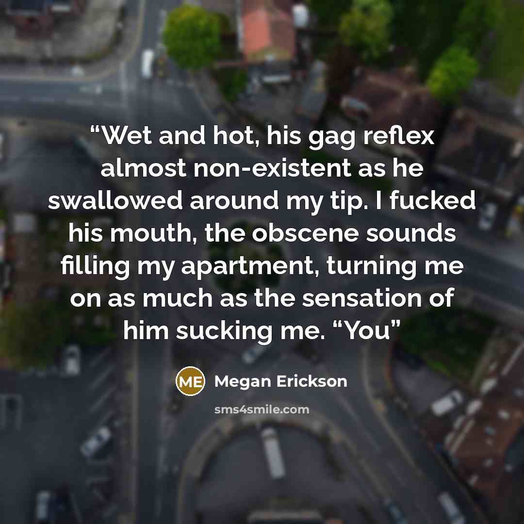 “Wet and hot, his gag reflex almost non-existent as he swallowed around my tip. I fucked his mouth, the obscene sounds filling my apartment, turning me on as much as the sensation of him sucking me. “You” quote by Megan Erickson