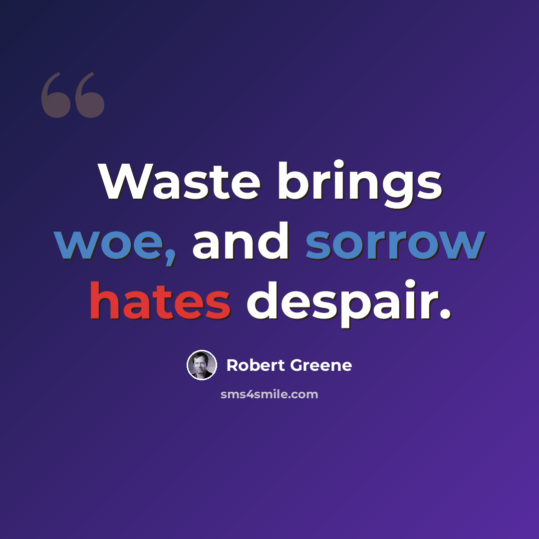 “Waste brings woe, and sorrow hates despair.” quote by Robert Greene