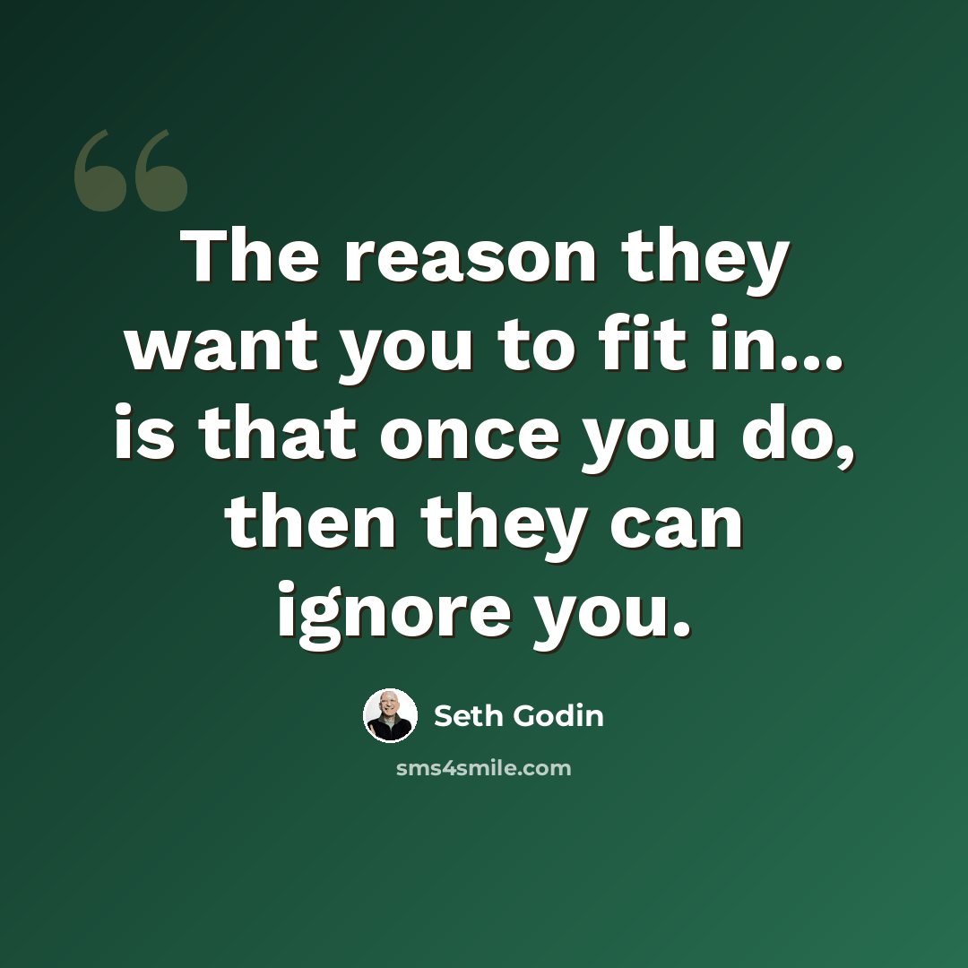“The reason they want you to fit in... is that once you do, then they can ignore you.” quote by Seth Godin