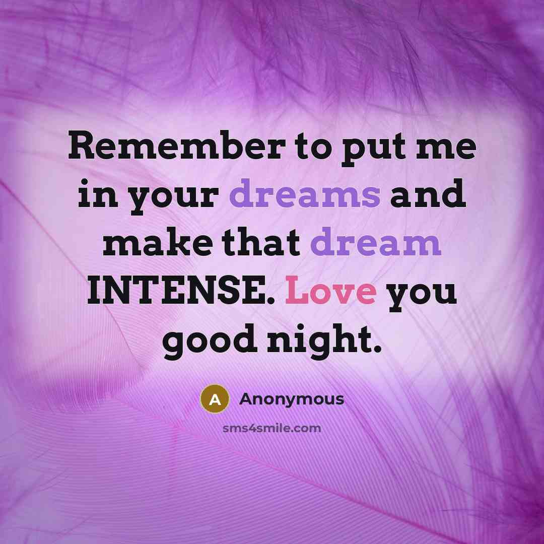 “Remember to put me in your dreams and make that dream INTENSE. Love you good night.” quote by Anonymous