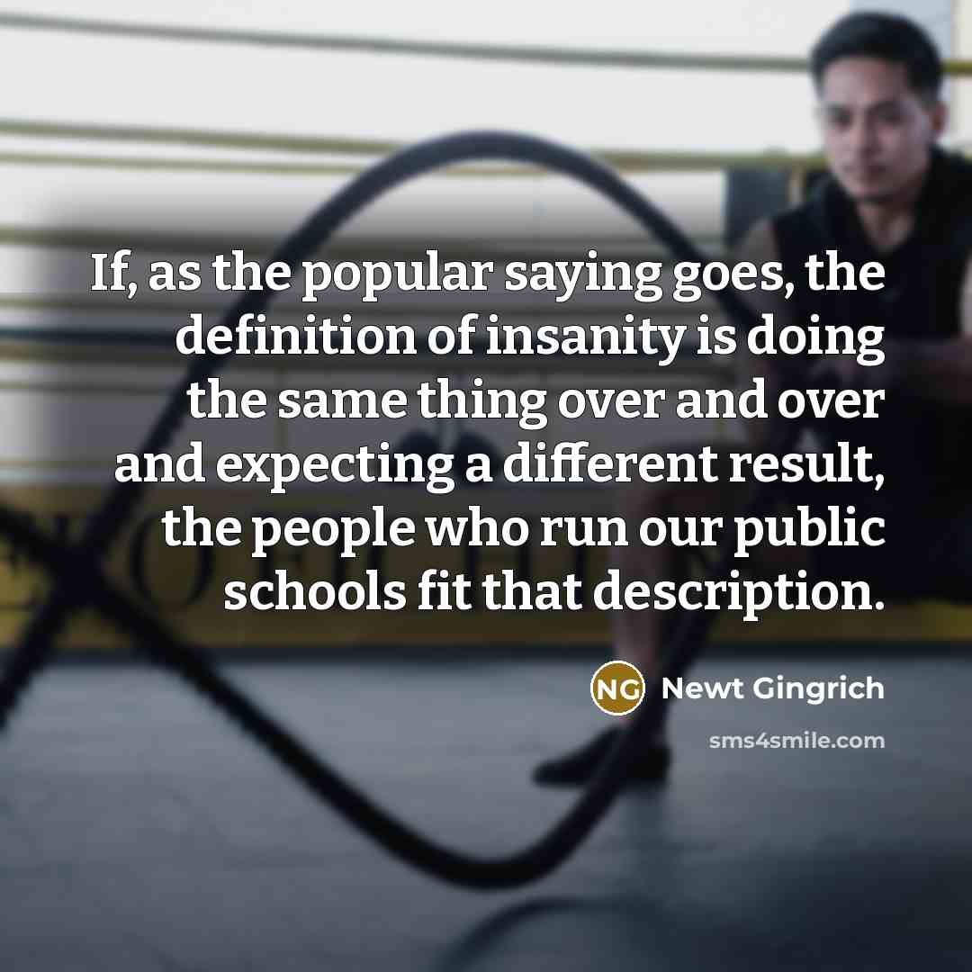 “If, as the popular saying goes, the definition of insanity is doing the same thing over and over and expecting a different result, the people who run our public schools fit that description.” quote by Newt Gingrich