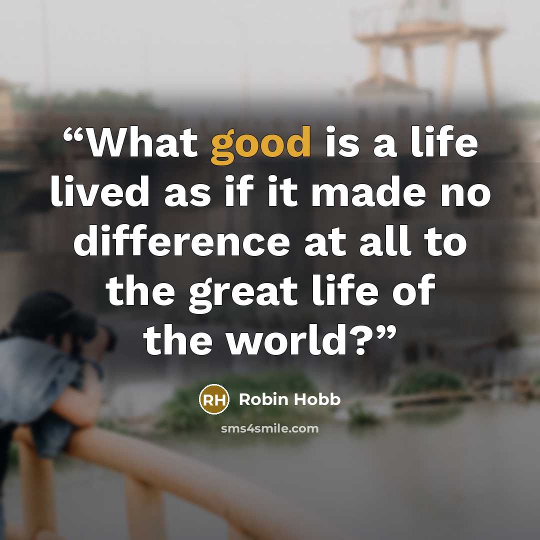 “What good is a life lived as if it made no difference at all to the great life of the world?” quote by Robin Hobb