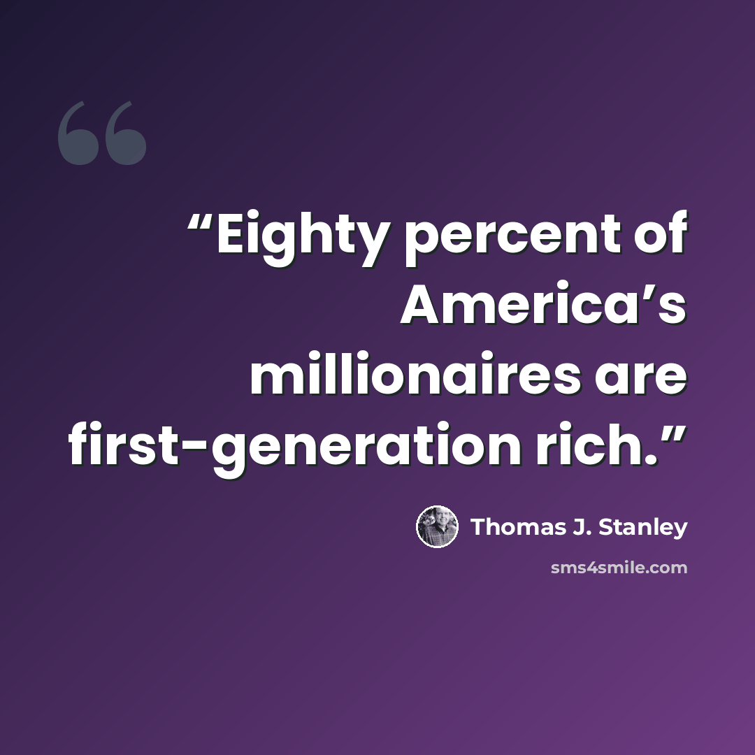 “Eighty percent of America’s millionaires are first-generation rich.” quote by Thomas J. Stanley