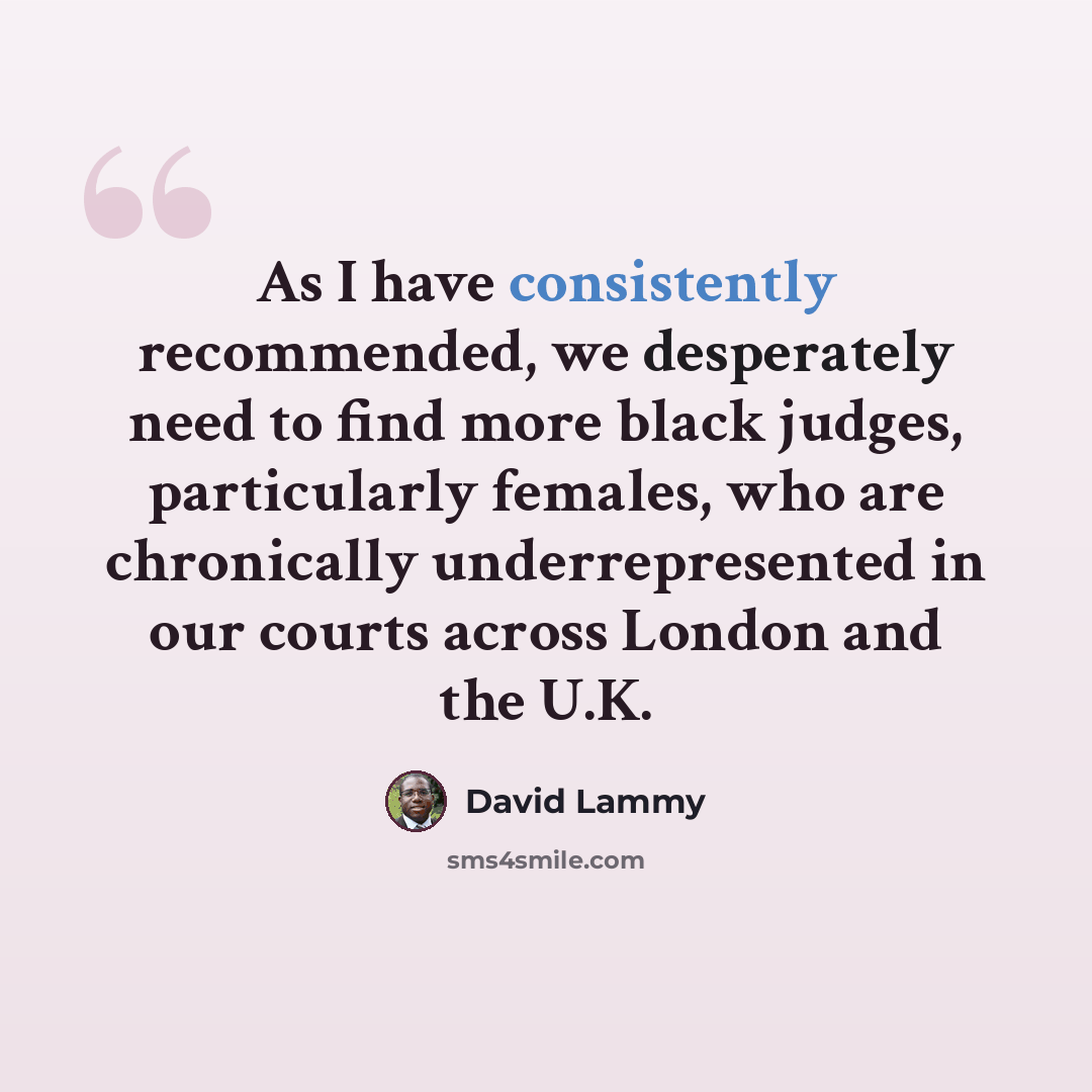 “As I have consistently recommended, we desperately need to find more black judges, particularly females, who are chronically underrepresented in our courts across London and the U.K.” quote by David Lammy