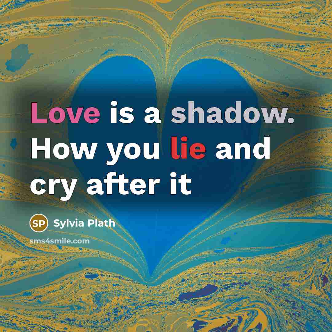 “Love is a shadow. How you lie and cry after it” quote by Sylvia Plath