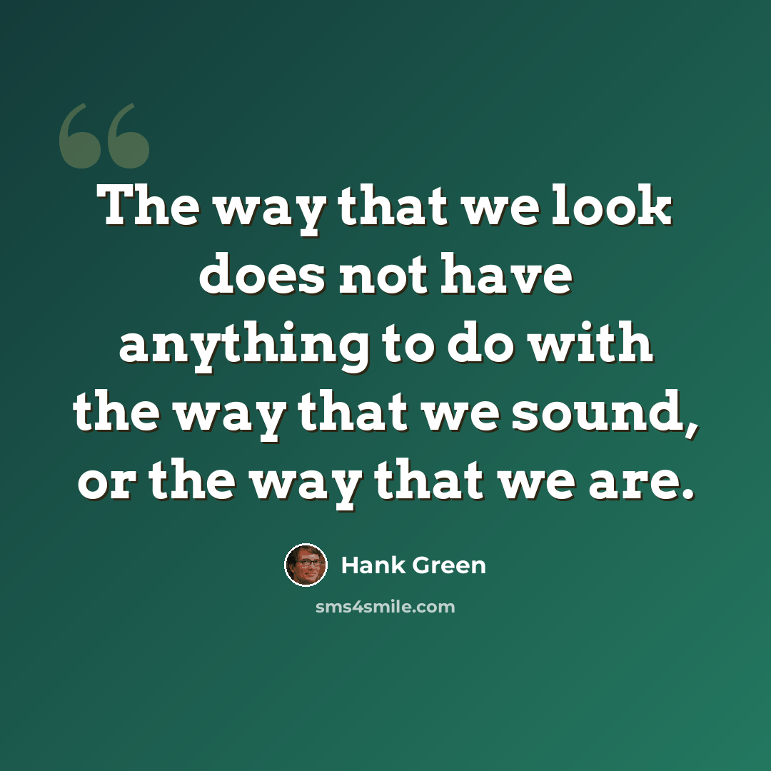 “The way that we look does not have anything to do with the way that we sound, or the way that we are.” quote by Hank Green