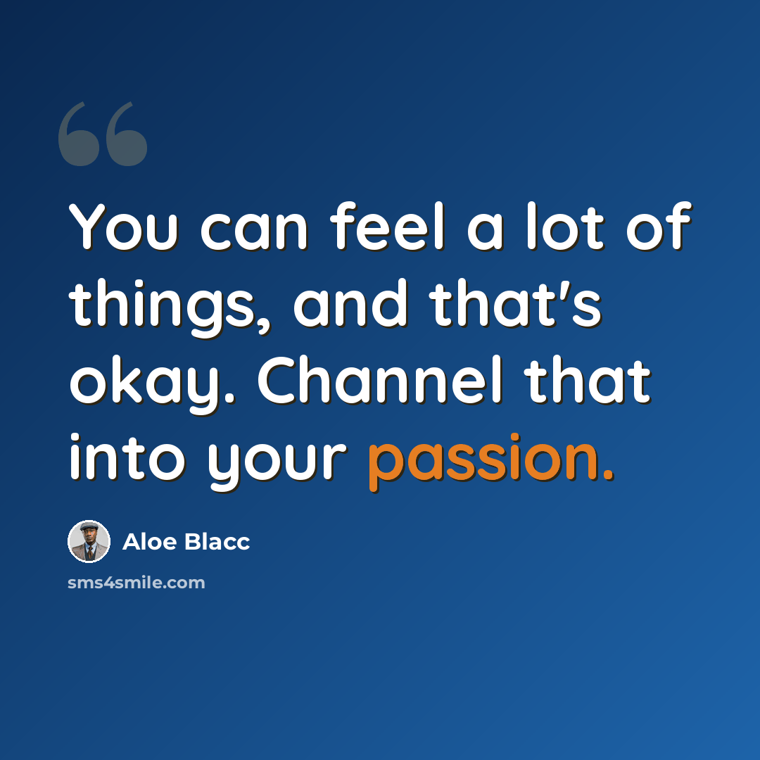 “You can feel a lot of things, and that's okay. Channel that into your passion.” quote by Aloe Blacc