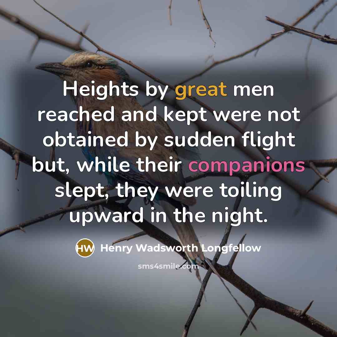 “Heights by great men reached and kept were not obtained by sudden flight but, while their companions slept, they were toiling upward in the night.” quote by Henry Wadsworth Longfellow