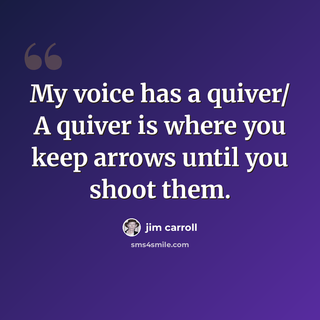 “My voice has a quiver/ A quiver is where you keep arrows until you shoot them.” quote by Jim Carroll