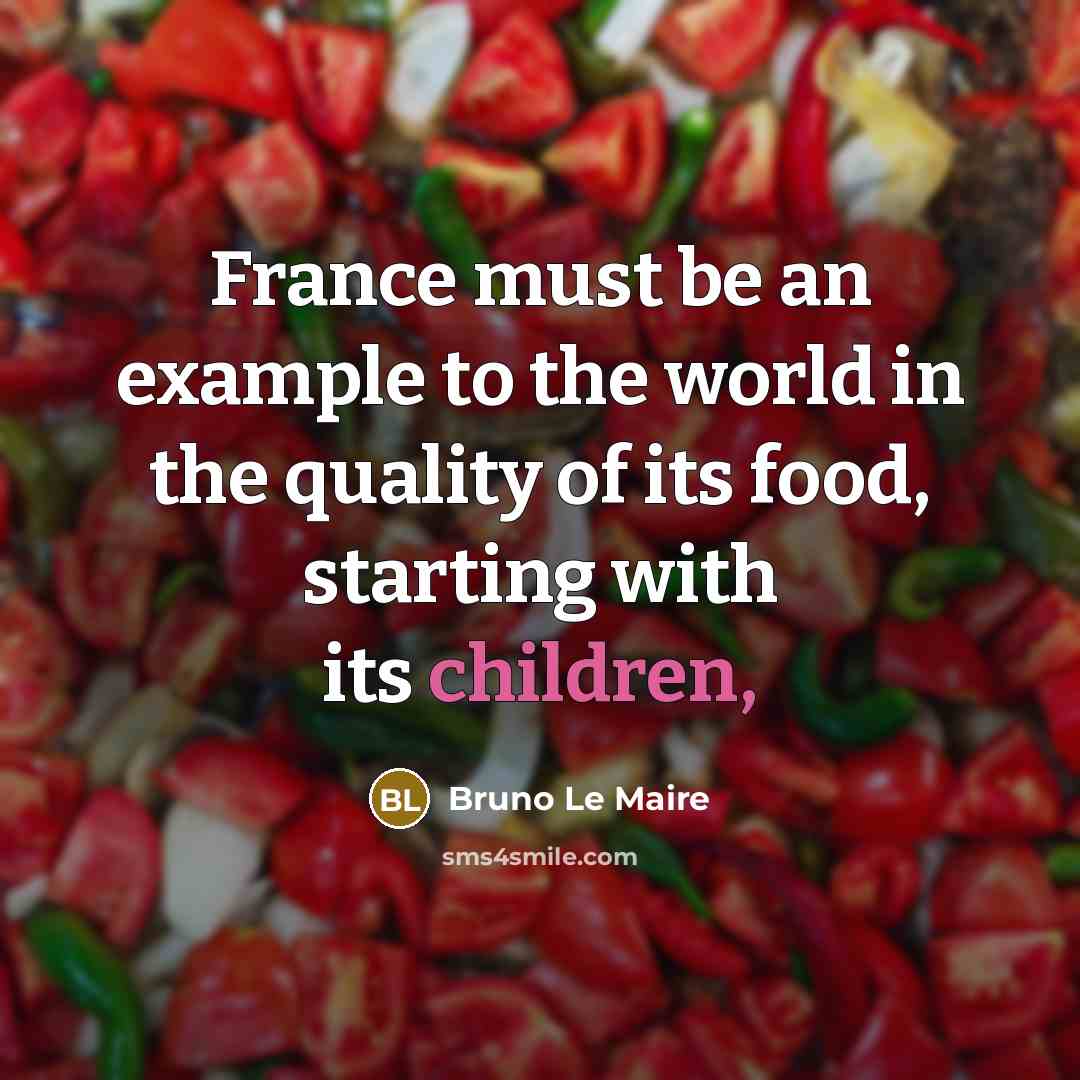 “France must be an example to the world in the quality of its food, starting with its children,” quote by Bruno Le Maire