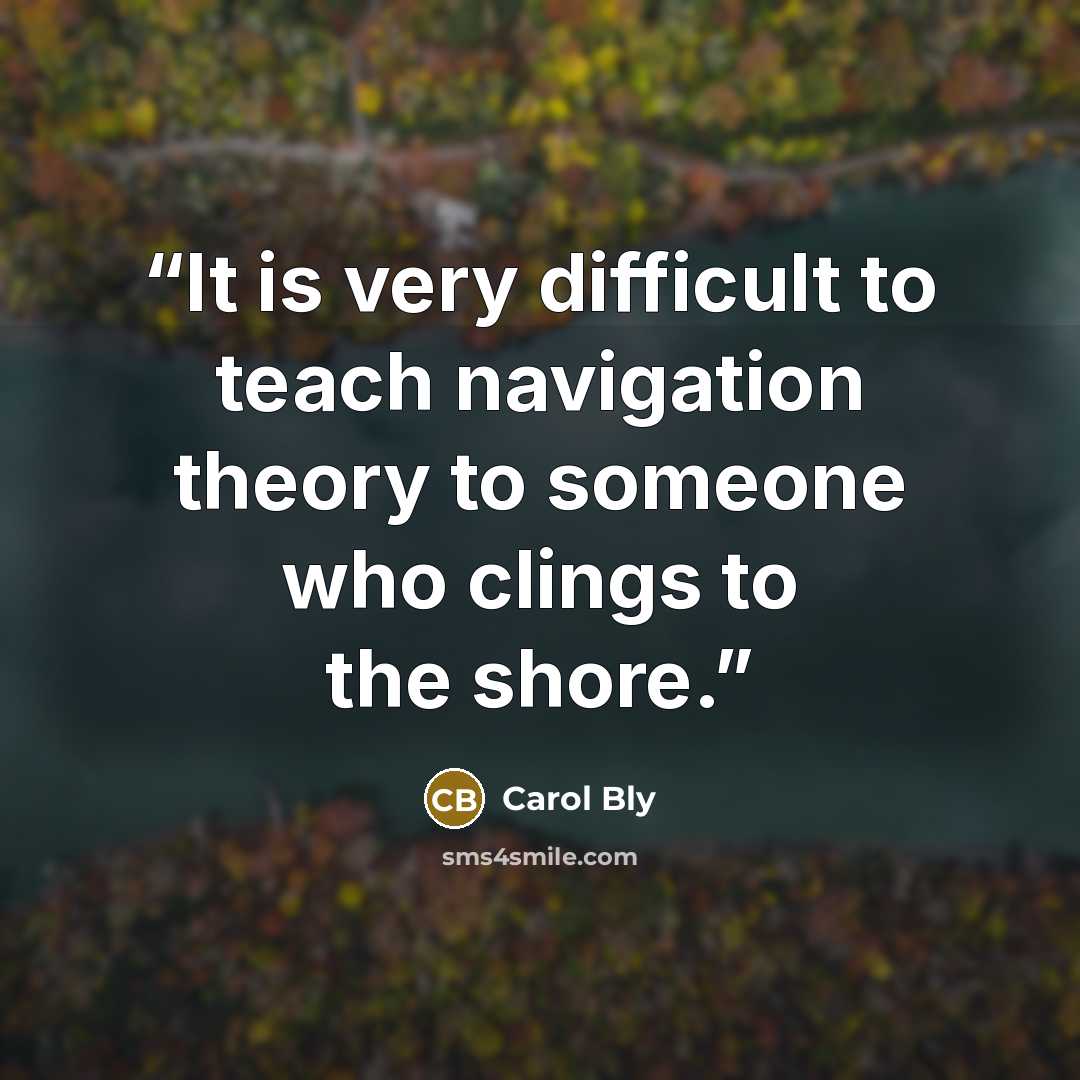 “It is very difficult to teach navigation theory to someone who clings to the shore.” quote by Carol Bly