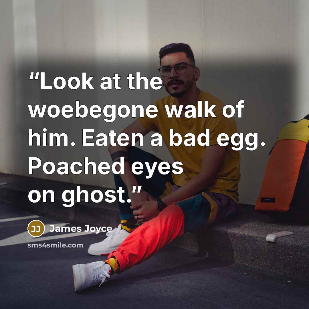 “Look at the woebegone walk of him. Eaten a bad egg. Poached eyes on ghost.” quote by James Joyce