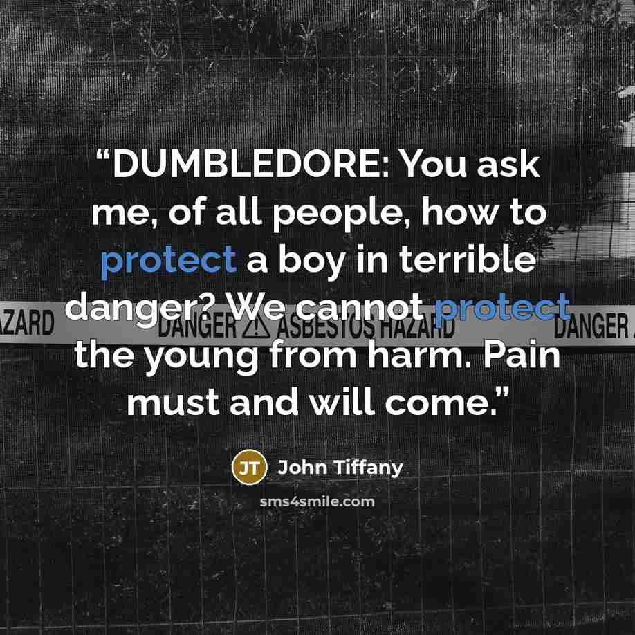 “DUMBLEDORE: You ask me, of all people, how to protect a boy in terrible danger? We cannot protect the young from harm. Pain must and will come.” quote by John Tiffany