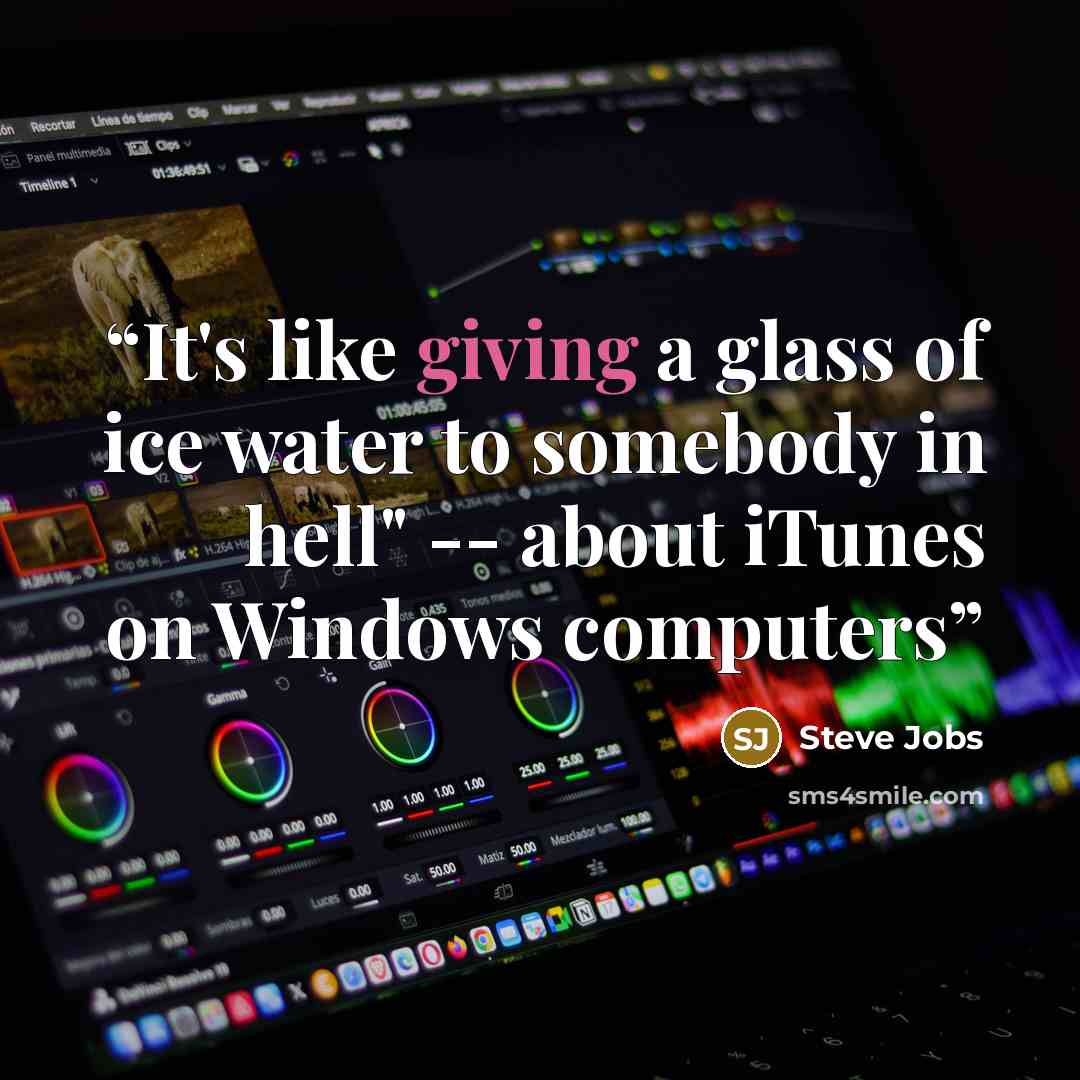 “It's like giving a glass of ice water to somebody in hell" -- about iTunes on Windows computers” quote by Steve Jobs