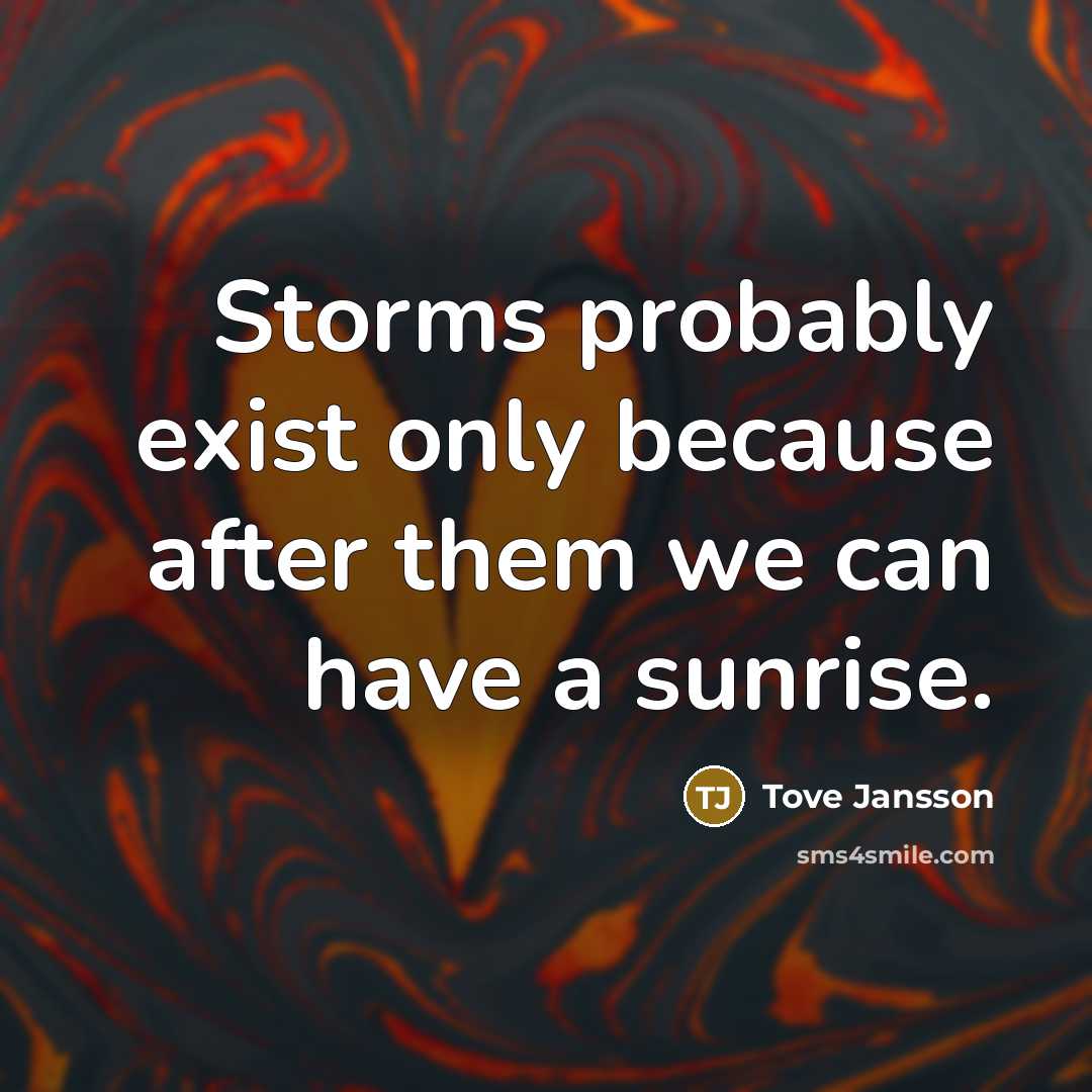 “Storms probably exist only because after them we can have a sunrise.” quote by Tove Jansson