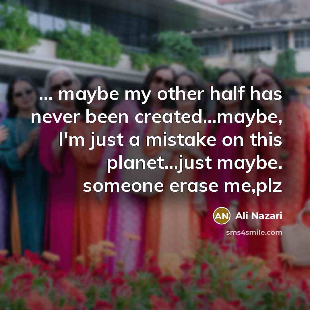 “... maybe my other half has never been created...maybe, I'm just a mistake on this planet...just maybe. someone erase me,plz” quote by Ali Nazari