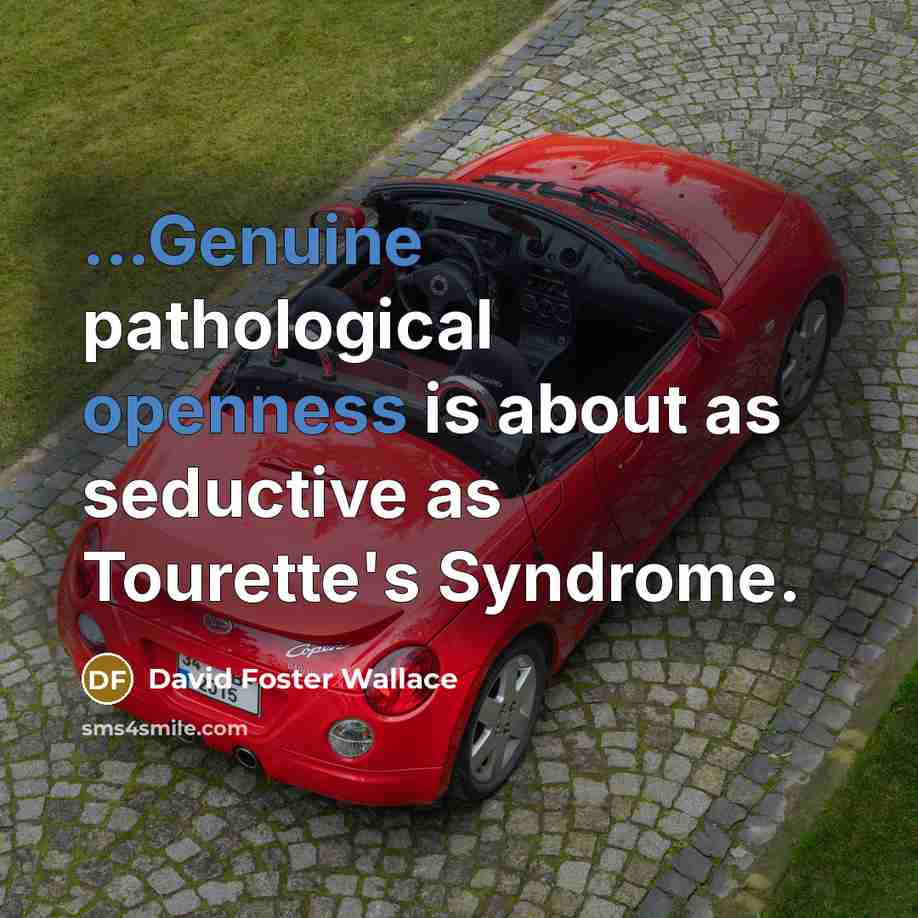 “...Genuine pathological openness is about as seductive as Tourette's Syndrome.” quote by David Foster Wallace