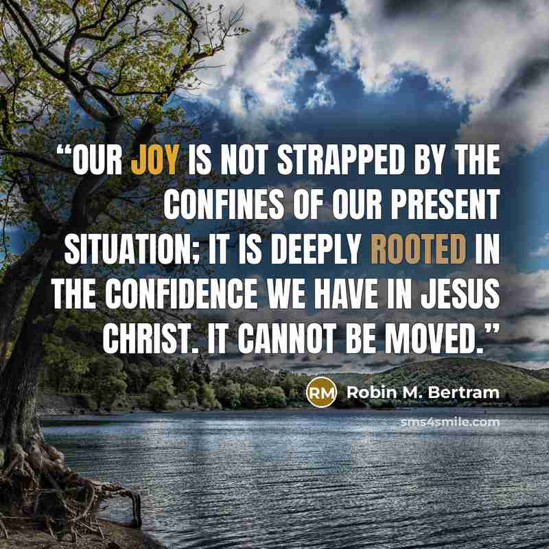“Our joy is not strapped by the confines of our present situation; it is deeply rooted in the confidence we have in Jesus Christ. It cannot be moved.” quote by Robin M. Bertram