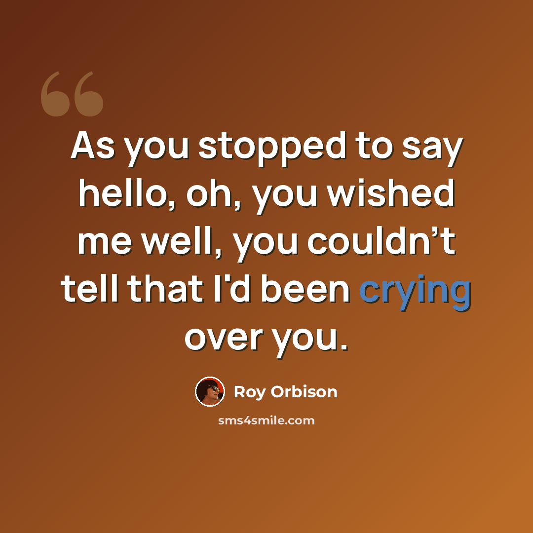 “As you stopped to say hello, oh, you wished me well, you couldn't tell that I'd been crying over you.” quote by Roy Orbison