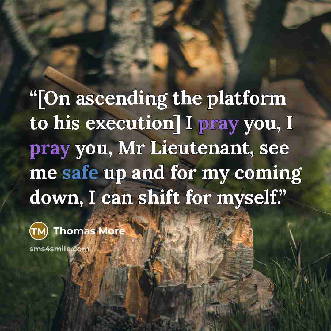 “[On ascending the platform to his execution] I pray you, I pray you, Mr Lieutenant, see me safe up and for my coming down, I can shift for myself.” quote by Thomas More