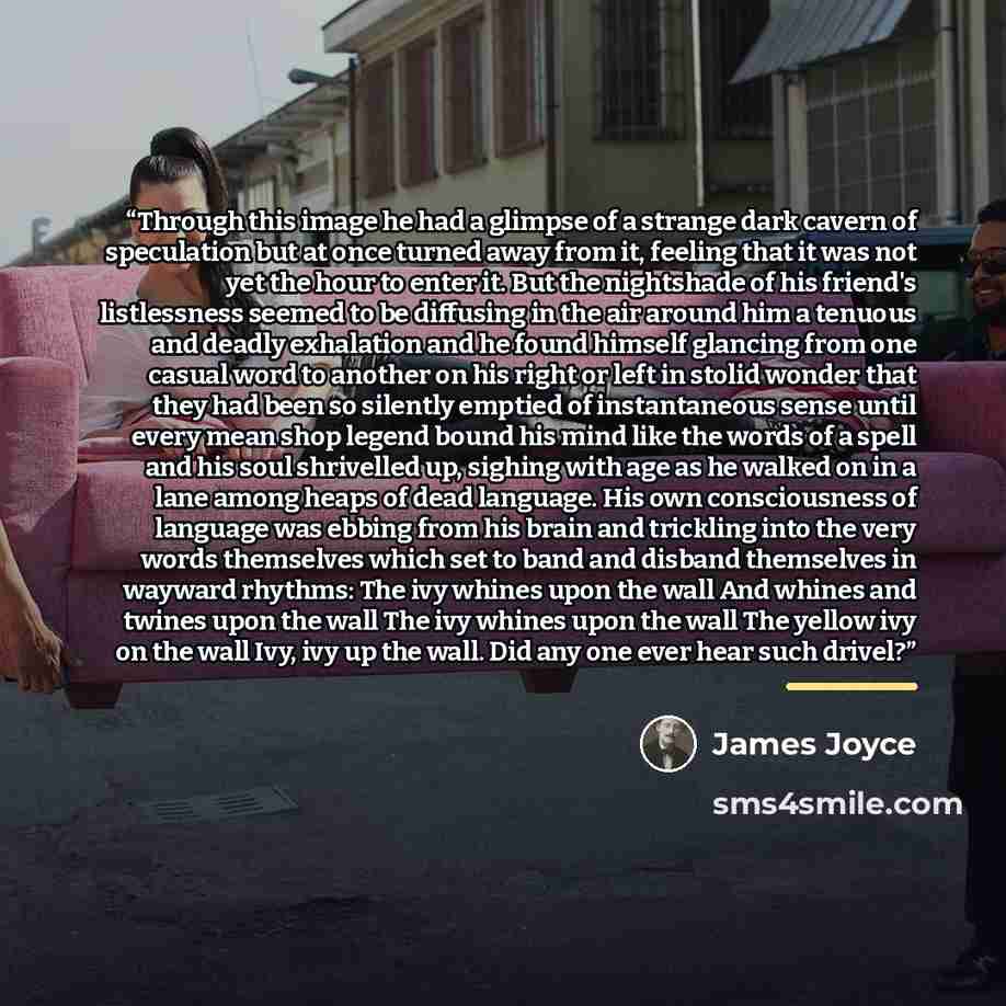 “Through this image he had a glimpse of a strange dark cavern of speculation but at once turned away from it, feeling that it was not yet the hour to enter it. But the nightshade of his friend's listlessness seemed to be diffusing in the air around him a tenuous and deadly exhalation and he found…” quote by James Joyce