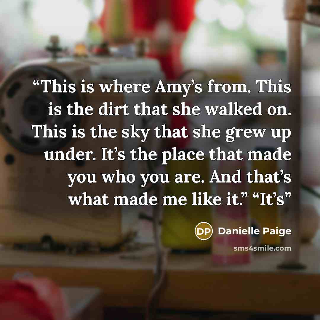 “This is where Amy’s from. This is the dirt that she walked on. This is the sky that she grew up under. It’s the place that made you who you are. And that’s what made me like it.” “It’s” quote by Danielle Paige