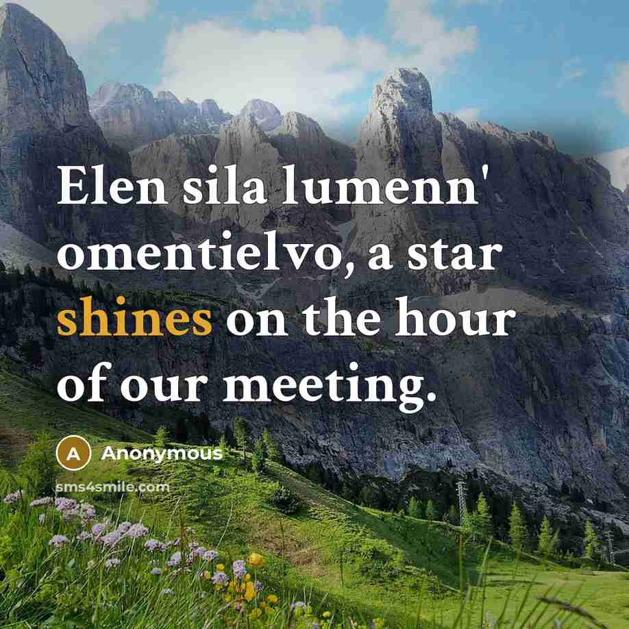 “Elen sila lumenn' omentielvo, a star shines on the hour of our meeting.” quote by Anonymous