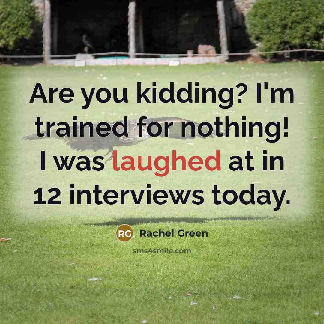 “Are you kidding? I'm trained for nothing! I was laughed at in 12 interviews today.” quote by Rachel Green