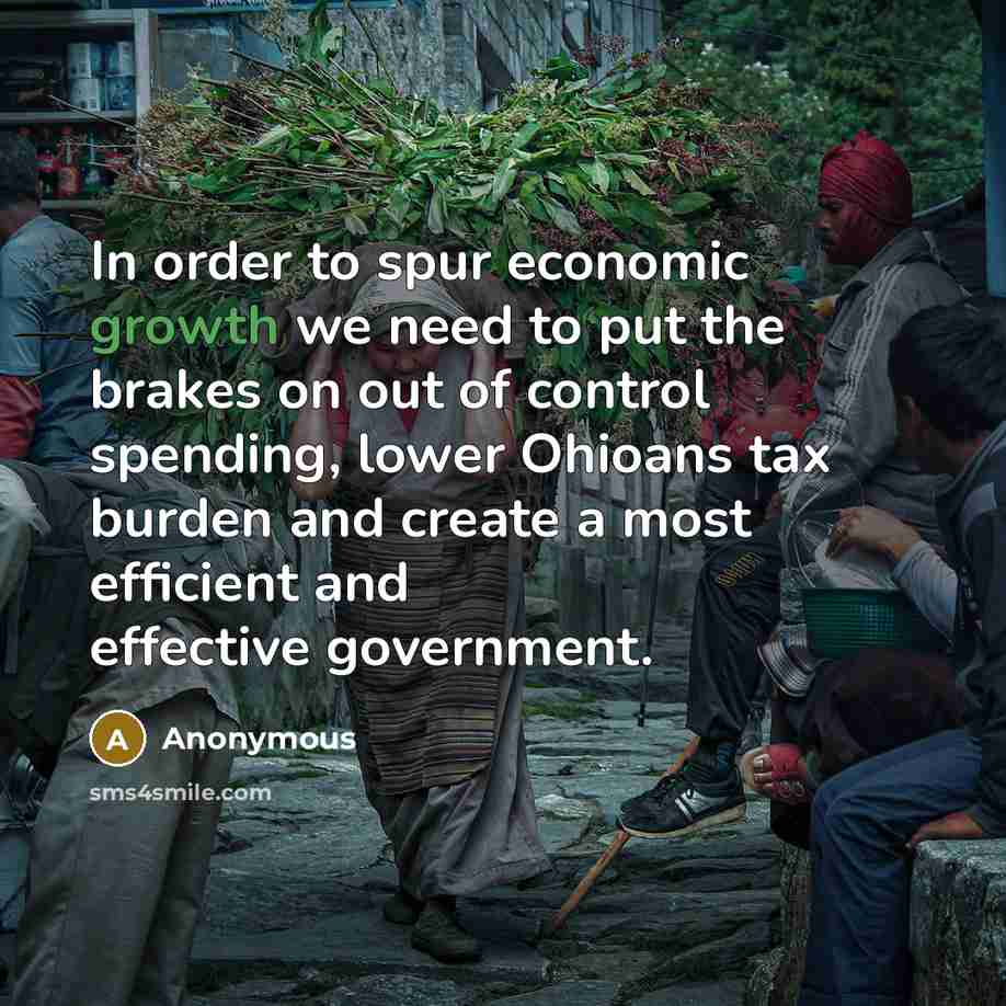 “In order to spur economic growth we need to put the brakes on out of control spending, lower Ohioans tax burden and create a most efficient and effective government.” quote by Anonymous