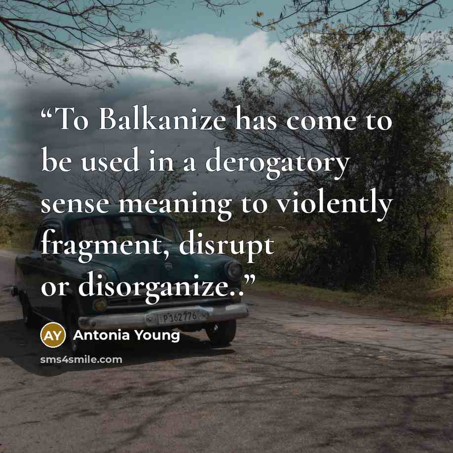 “To Balkanize has come to be used in a derogatory sense meaning to violently fragment, disrupt or disorganize..” quote by Antonia Young