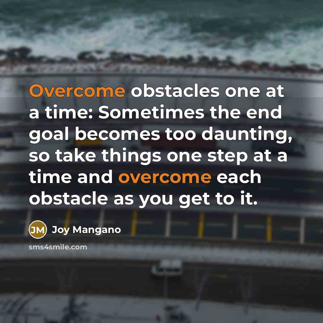“Overcome obstacles one at a time: Sometimes the end goal becomes too daunting, so take things one step at a time and overcome each obstacle as you get to it.” quote by Joy Mangano