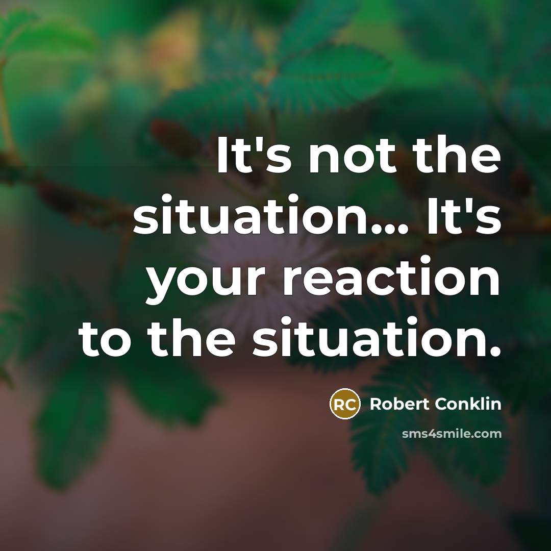 “It's not the situation... It's your reaction to the situation.” quote by Robert Conklin
