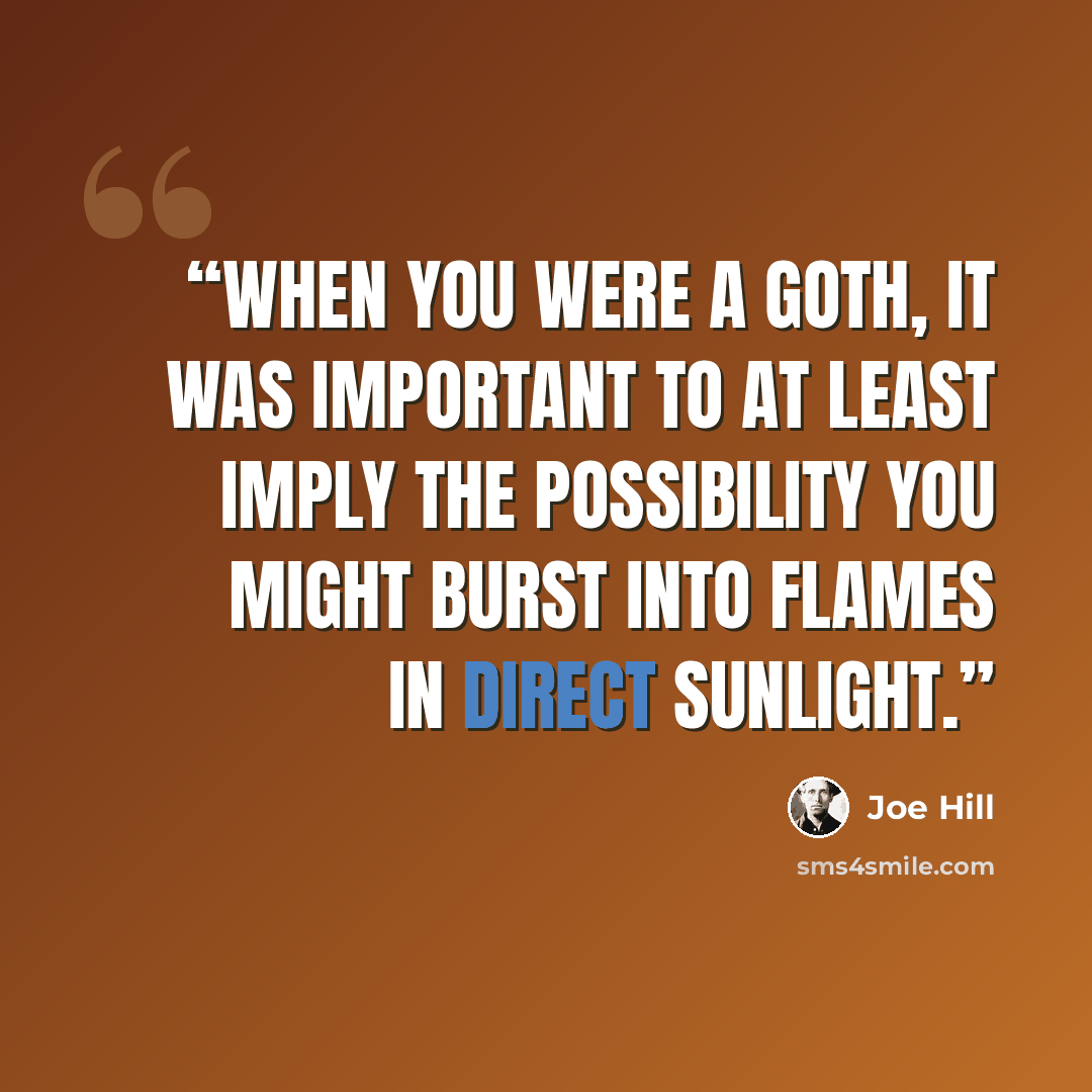 “When you were a Goth, it was important to at least imply the possibility you might burst into flames in direct sunlight.” quote by Joe Hill
