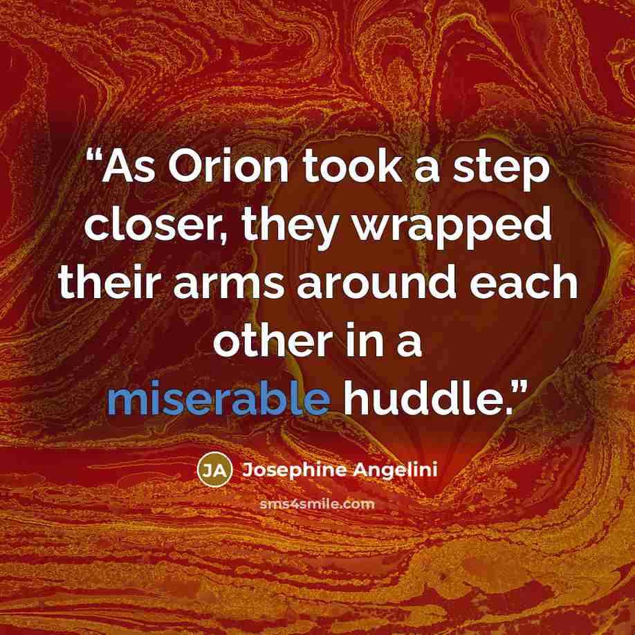 “As Orion took a step closer, they wrapped their arms around each other in a miserable huddle.” quote by Josephine Angelini
