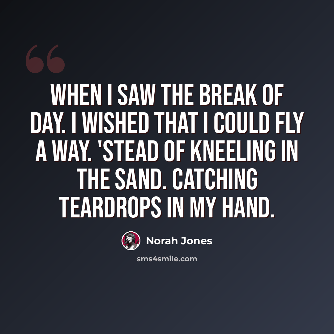 “When I saw the break of day. I wished that I could fly a way. 'Stead of kneeling in the sand. Catching teardrops in my hand.” quote by Norah Jones